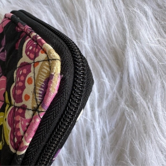 Vera Bradley Wallet Coin Purse Quilted Floral Zip Around Black Pink Green Zip - Picture 8 of 12